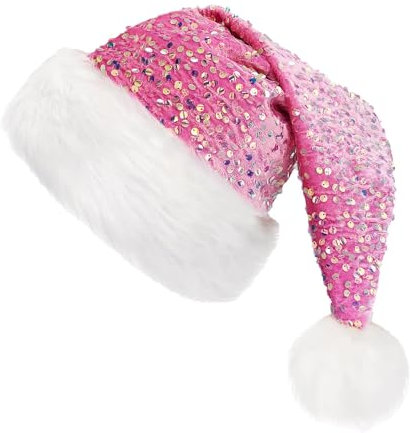 Glitzernder Nikolaushut - Weihnachtsmann Hut Weihnachtsmann Hut Rosa Erwachsene | Glitzer Weihnachtsmütze Weihnachtsmann Hut Glitzer für Weihnachtsbaumdekoration, Zubehör