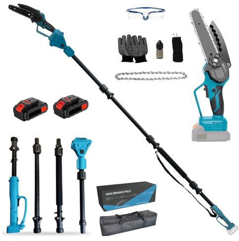 Akku Hochentaster Ast Kettensäge Profi-Astsäge kompatibel mit Makita 18V, 6 Zoll Bürstenlose 2 in 1 Astsäge mit Teleskopstiel und Teleskop Elektro Hochentaster Astsäge Arbeitshöhe 4,5m (mit 2 Akku)