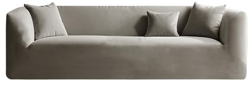 KYJSW Stretch Chesterfield Sofabezug Samt Spandex Sofabezüge, Couchbezug Mit Sitzkissenbezug, rutschfest Sofa Schonbezug Mit Armlehne (Taupe,LOVESEAT)