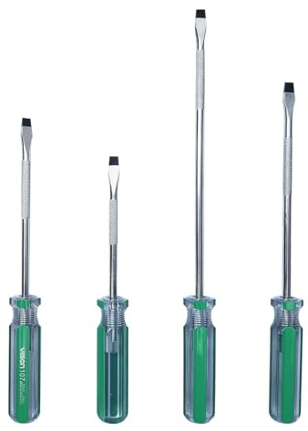 4-Piece Flathead Magnetic Tip Screwdrivers,Hand Tools Set with 6x100mm, 6x125mm, 6x150mm 6x200mm for Home, Automotive, and DIY Projects