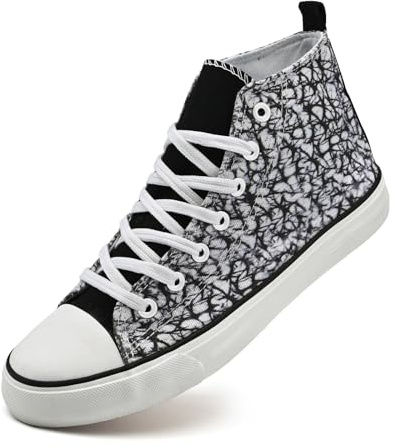 sharllen High Top Trainers Women Canvas Sneakers Ladies Lace Up Canvas Shoes for Men Women Plimsolls Pumps Casual Tennis Shoes(Black White 250)