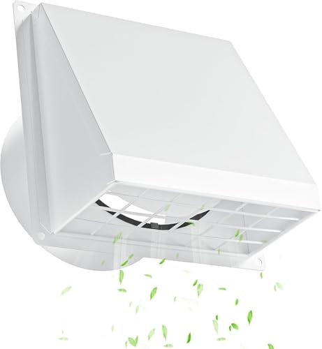 Hon&Guan Rejilla Ventilacion 150 mm Rejilla de Protección Contra la Intemperie con Trampilla Antirretorno, Rejilla de Ventilación de Pared, Campana Extractora de Hierro Lacado, para Secadoras, Blanco