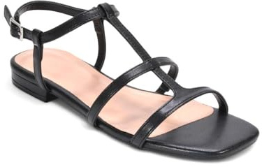 ESSEX GLAM Women's Flat Sandals Ladies Strappy Ankle Strap Buckle Caged Synthetic Leather Square Toe Shoes Size 3-8