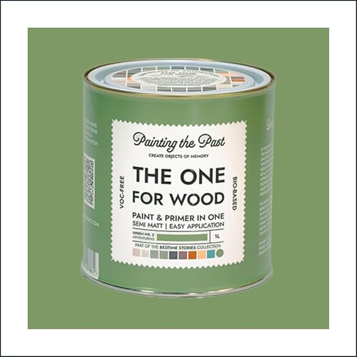The One for Wood Paint & Primer 1L Green No. 2 Adventuring | Semi Matt Finish, Bio-Based & VOC-Free Formula for Wooden Furniture & Surfaces | Durable & Easy Indoor Home Decorating