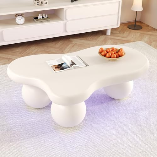 Merax Wolkenform Couchtisch, mit LED Beleuchtung 16 Farben, Wohnzimmertisch mit Rundbein Design, Modern Kaffeetisch, Kinderzimmertisch, Einfach Montage, Weiß