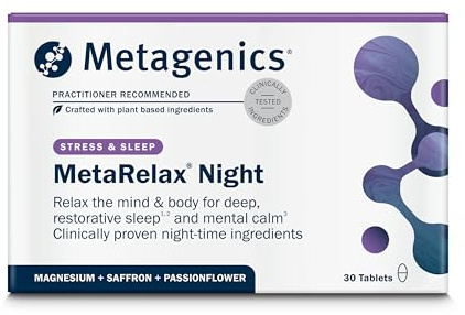 Metagenics MetaRelax Night - Supplement for Bedtime - with Passionflower, Magnesium, Saffron, Zinc & B Vitamins - Vegan - 30 Tablets