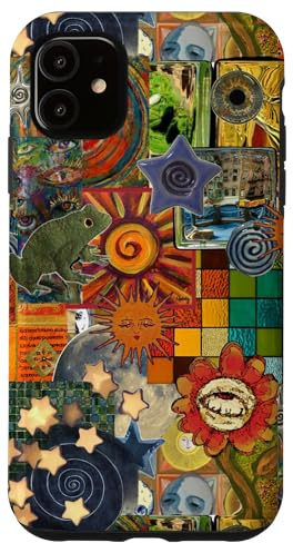 Retro Whimsical Artistic Collage Funky Abstract Stars Case for iPhone 11