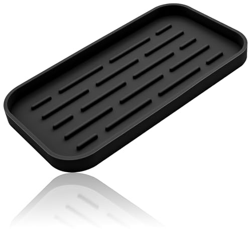 HvOvMvE Silicone Organiser Caddy, Kitchen Sink & Bathroom Holder for Sponge, Dish Brush and Soap Dispenser (Black 1 Pack, 25.4x12.4cm)