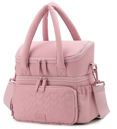 Lekespring Lunch Bags for Women, Double Layer Insulated Lunch Bag, Ladies Lightweight Cool Bag, Packed Lunch Box for Work School Picnic (Pink, 10, litres)
