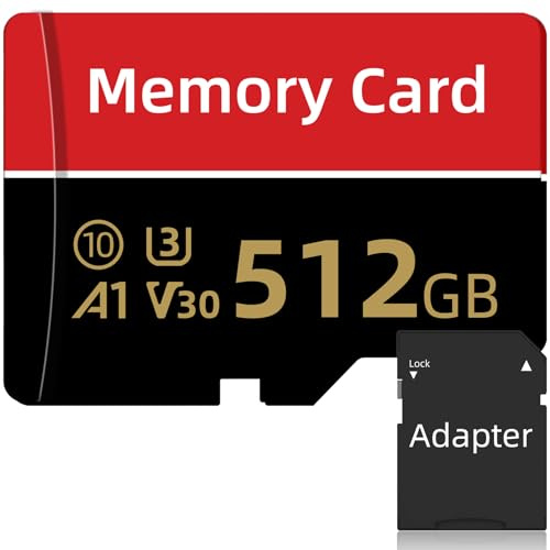 Speicherkarte 512GB - Klasse 10 Hochgeschwindigkeit TF Karte mit Adapter, Erweiterter Speicher Memory Card für Smartphone/Kamera/Drohne/Tablet, Wasserdicht Mini-Speicherkarten