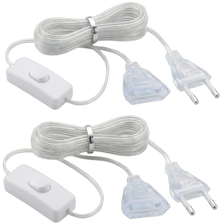 COMVASTARS 2er Set Verlängerungskabel Dünnes Kabel Mit Schalter, Eurostecker Verlängerung 5M,Strom-Verlängerungskabels,elektrisches Flachdraht-Verlängerungskabel für LED-Laternen und den Außenbereich.
