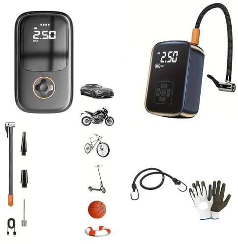 Tragbarer Luftkompressor für Auto, Motorrad, Roller, Fahrrad, aufblasbarer Ball, kompatibel mit Peugeot Trekker 50 Roadsign, automatische Inflation 60 W, Leistung 2000 mAh, 8 x 14 x 4,5 cm