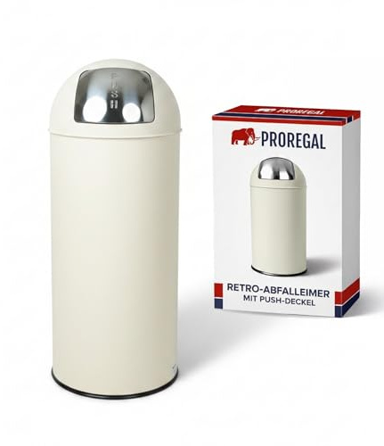 PROREGAL Mülleimer Küche Bad mit Push Klappe 70L, Abfalleimer Groß 70 Liter, Stahl Creme Weiß, Pushmülleimer Abfallsammler mit Pushdeckel, Müllbehälter, Müllsammler, Abfallbehälter