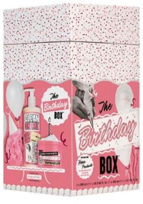 The Birthday Gift Box - Soap & Glory Gift - Containing 3 Items - Shower Puff Body Butter, Creamy Moisture and Shower Gel