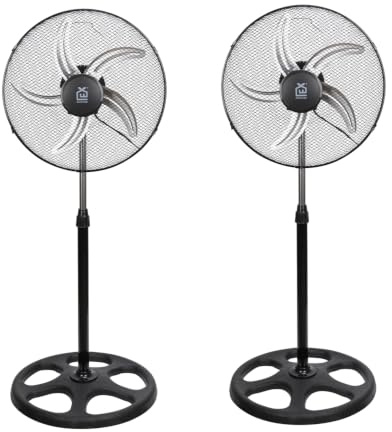 Ventilatore a terra con altezza regolabile da 101 a 130 cm, 3 velocità (bassa, media, forte), oscillazione a 90°, griglia di sicurezza antincagli, lotto da 2.
