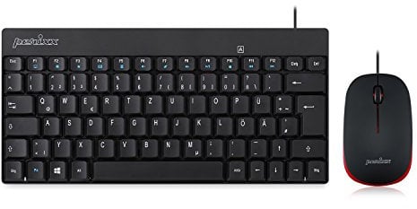 Perixx PERIDUO-212 DE, Kompaktes Mini Tastatur und Maus Set, USB-Kabel, Schwarz, Deutsches Layout