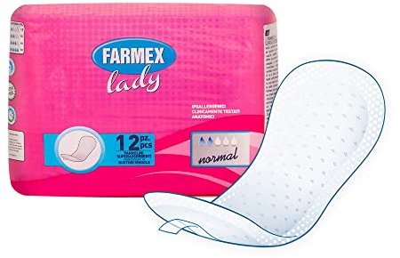 Farmex Lady Normal - Geruchskontrollierende Saugeinlage für leichte Inkontinenz - Latexfrei, atmungsaktiv und hypoallergen - Sanft und trocken auf der Haut - 12 Stück