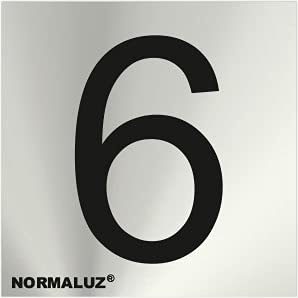 Normaluz RD717176 Selbstklebendes Schild, quadratisch, Nummer 6, Edelstahl, selbstklebend, 0,8 mm, 5 x 5 cm
