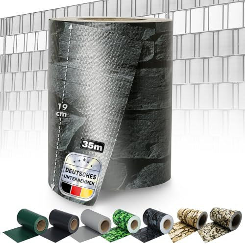 Floordirekt Sichtschutzstreifen 19 cm x 35 m mit Befestigungsclipse | Sichtschutzfolie | Windschutz | Stabmattenzaun | Gartenzaun | Blickdicht | Für Gittermatten-Zäune | Schiefer