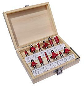 UK Drills Router Bit Set 12 Piece Wood Tungsten Carbide Tip Woodworking