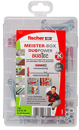 Fischer 540093 MEISTER-BOX - Assortimento di tasselli con viti per numerosi materiali da costruzione e molteplici applicazioni, Duopower 6 x 30, 8 x 40, Duotec 10-87, colore: Grigio