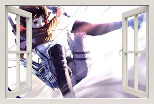 Unified Distribution Anime & Manga - Shingeki no Kyojin Attack on Titan - Wandtattoo mit 3D Effekt, Aufkleber für Wände und Türen Größe: 92x61 cm, Stil: Fenster