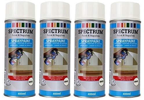 Blanc Brillante Lot 4 Bombes Peinture Spray Aérosol 4X400ml Bois,Métal,Aluminium