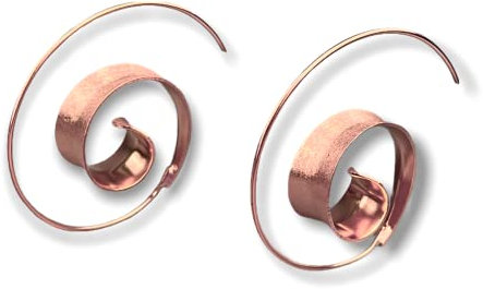 MadamLili - Rosegold Ohrringe Spirale Hängend - 925 Sterling Silber Rose Vergoldet - Matt Handgebürstet Ohrhänger Stecker - Boho Hippieschmuck - Handgefertigt - Exklusive Schmuckbox