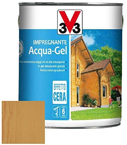 Impregnante Protettivo Completo Legno Acqua-Gel Antigoccia V33 - Varie Colorazioni (5 Lt, Noce Medio)