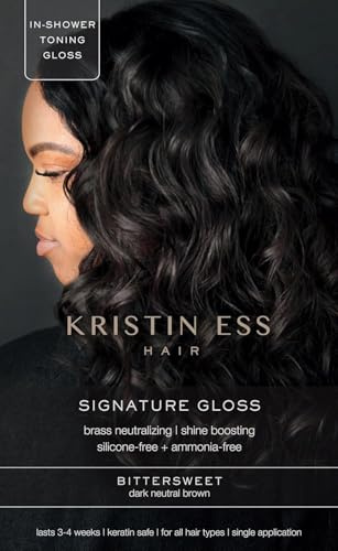 Kristin Ess Hair Gloss in Bittersweet Dark Brunette - 4 Wk Semi Permanent Hair Color for Women - Dark Brown Color Depositing Conditioner & Toner for Vibrant Color + Shine - Hair Dye Glaze - Vegan