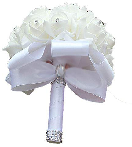 Xrten Bouquet Da Sposa Artificiale Fiori Sposa Bouquet Damigella d'onore, Artificiale, Bianco