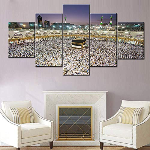 Religiöses Wandbild, Saudi-Arabien, Landschaft Mekka, Islamisch, Muslimisch, Pilger, betende Malerei auf Leinwand, Koran, Malerei, fertig zum Aufhängen, Geschenke (152 x 81 cm)