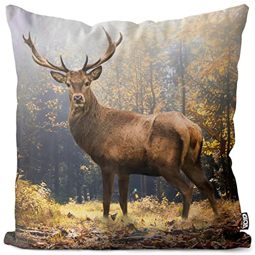 VOID Hirsch Wald Herbst Kissenbezug Kissenhülle Sofakissen Kissen Deko Weihnachten Winter Weihnachtsdeko, Kissen Größe:50 x 50 cm