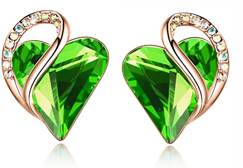 Leafael 18K plaqué or rose boucles d'oreilles coeur d'amour avec malachite fougère verte pierre de guérison cristal pour la nature, bijoux cadeaux pour les femmes