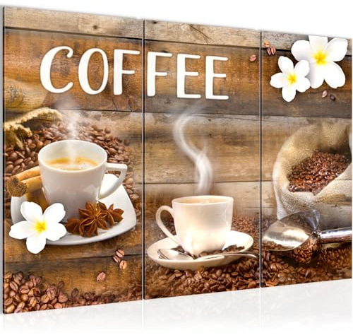 Runa Art Wandbilder Kaffeetasse Küche Bild XXL Esszimmer Küchenbilder Braun Küchenbilder 120 x 80 cm 3 Teilig 027131a