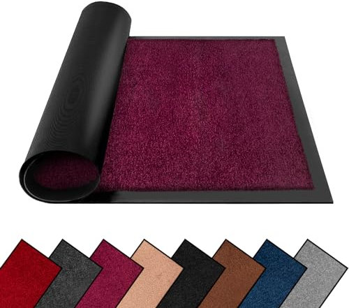 FB FunkyBuys Washable Dirt Trapper Door Mats Indoor & Outdoor, Heavy Duty Non Slip Doormats, Rubber Backed Floor Mat, Super Absorbent Front Door Mat, Entrance Rug (Aubergine-Plain, 60cm x 90cm)