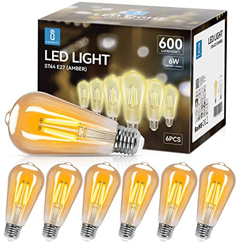 Aigostar Edison Vintage lampe E27,6W LED Lampen Vintage Antike Glühlampe, Warmweiß 2200K, 600LM Dekorative Glühbirne, Ideal für Nostalgie und Retro Beleuchtung im Haus Café Bar-5 Stück