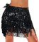 Monbessi Glitzer Rock Damen Pailletten Rock Stilvoll Glitzer Rock Karneval Fransen Rock (Schwarz)