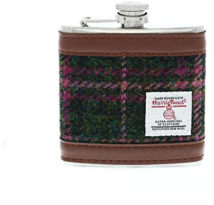 Glen Appin of Scotland Harris Tweed Hip Flask Gift Boxed (Colour 107 Green/Pink)