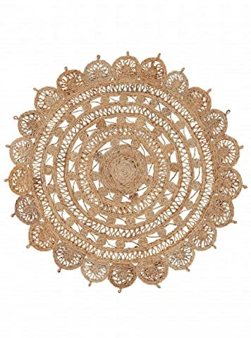 carpetfine Juteteppich Cate Rund Naturfarbe Ø 120 cm handgewebt aus Jute | Moderner Naturteppich Uni im Boho - Style Teppich Rund für Wohnzimmer, Schlafzimmer und Küche