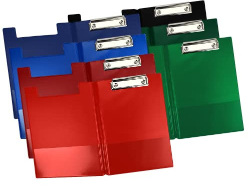 Netuno 7 Stück Klemmbrettmappe A5 farbig sortiert mit Deckel und Metallclip Schreibplatte aus Hartkunststoff Dokumentenhalter Schreibunterlage Clipboard Mappe mit Bügelklemme