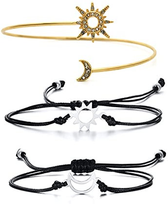 YouU 3 Stück Verstellbares Paar-Armband im Sonne-Mond-Stil Boho Einfacher Metall-Frauen-Oberarm-Armreif Star Moon offenes Manschettenarmband Armreif Schmuck