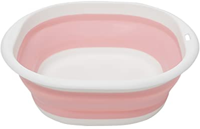 Hershii Klappbare Waschschüssel Tragbar Faltbar Spülbecken Wäschewanne Waschen von Obst und Gemüse Kunststoff Aufbewahrungskorb Mit Aufhängeloch für Küche Badezimmer Camping (M, Pink+White)