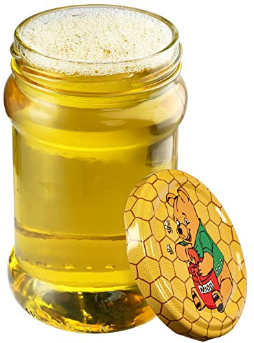 KADAX Lot de 10 petits bocaux à confiture 315 ml Fi66 pour miel avec couvercle, bocaux hermétiques, bocaux à conserve, bocaux ronds, bocaux à confiture, pots à miel Winnie l'ourson, (K5417)