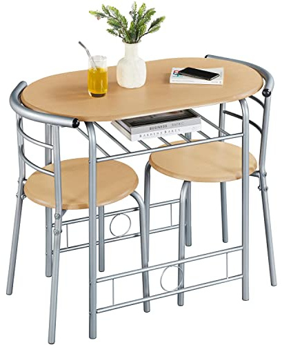 Yaheetech 3 Piece Dining Room Set, Dining Table and Chairs Set of 2 Natural