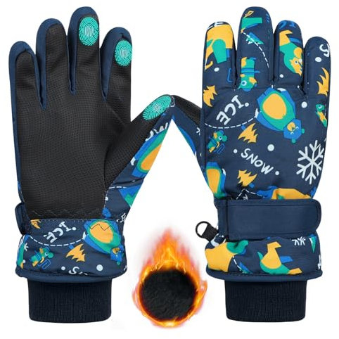 Durio Skihandschuhe Kinder Wasserdicht Winter Schneehandschuhe PU Palme für Outdoor Sport Navy 7-9 Jahre