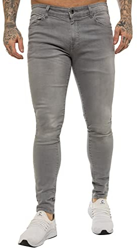989Zé ENZO Mens Super Skinny Sim Fit Stretch Jeans Denim Pants EZ326 All Waist Sizes UK Grey 42 Regular