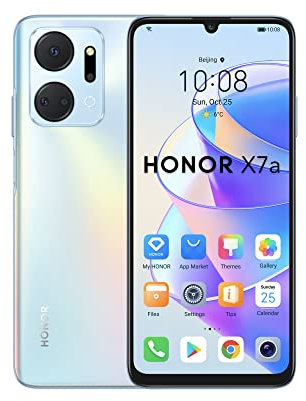 HONOR X7a Téléphone Portable Débloqué, Smartphone 128Go Extensible, Écran Fullview 6,74 90 Hz, Batterie 5330 mAh, Charge Rapide 22,5W, Quadruple Caméra 50 Mpx, Android 12, NFC, Double SIM, Argent