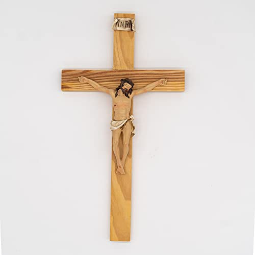 Holy Family Crocifisso in legno da parete con Cristo - Disponibile in tre misure - Crocifisso da muro (33 cm)