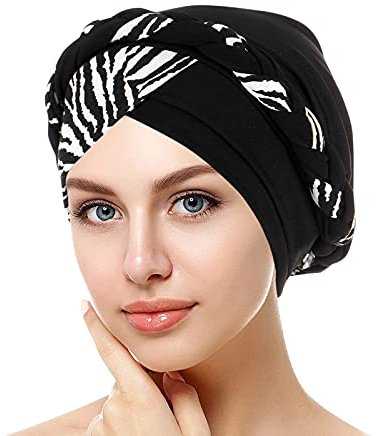 Damen Turban Elegant Blumen Kopftuch Bandanas Elastische Stirnband Beani Hijab Chemo Hut Islamischen Kopfbedeckung Muslim Kopfschmuck Chemotherapi Kappe Headwear für Haarausfall Kreb Schwarz